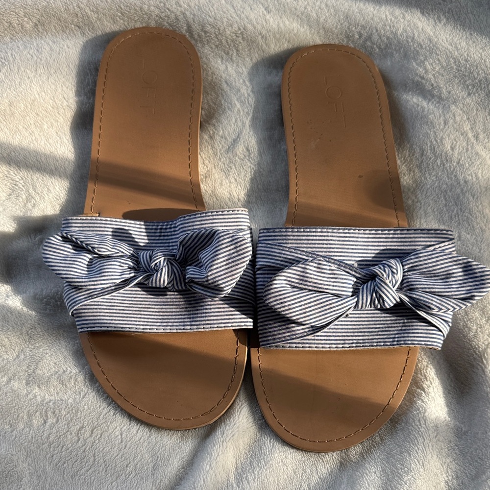 LOFT Striped Bow Slide Sandals